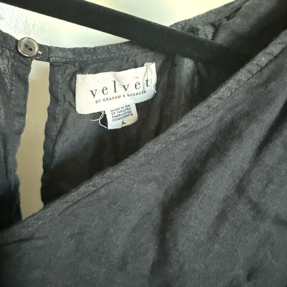 Velvet Graham Spencer 100% linen black fluttler sleeve top classic XL - Picture 5 of 11